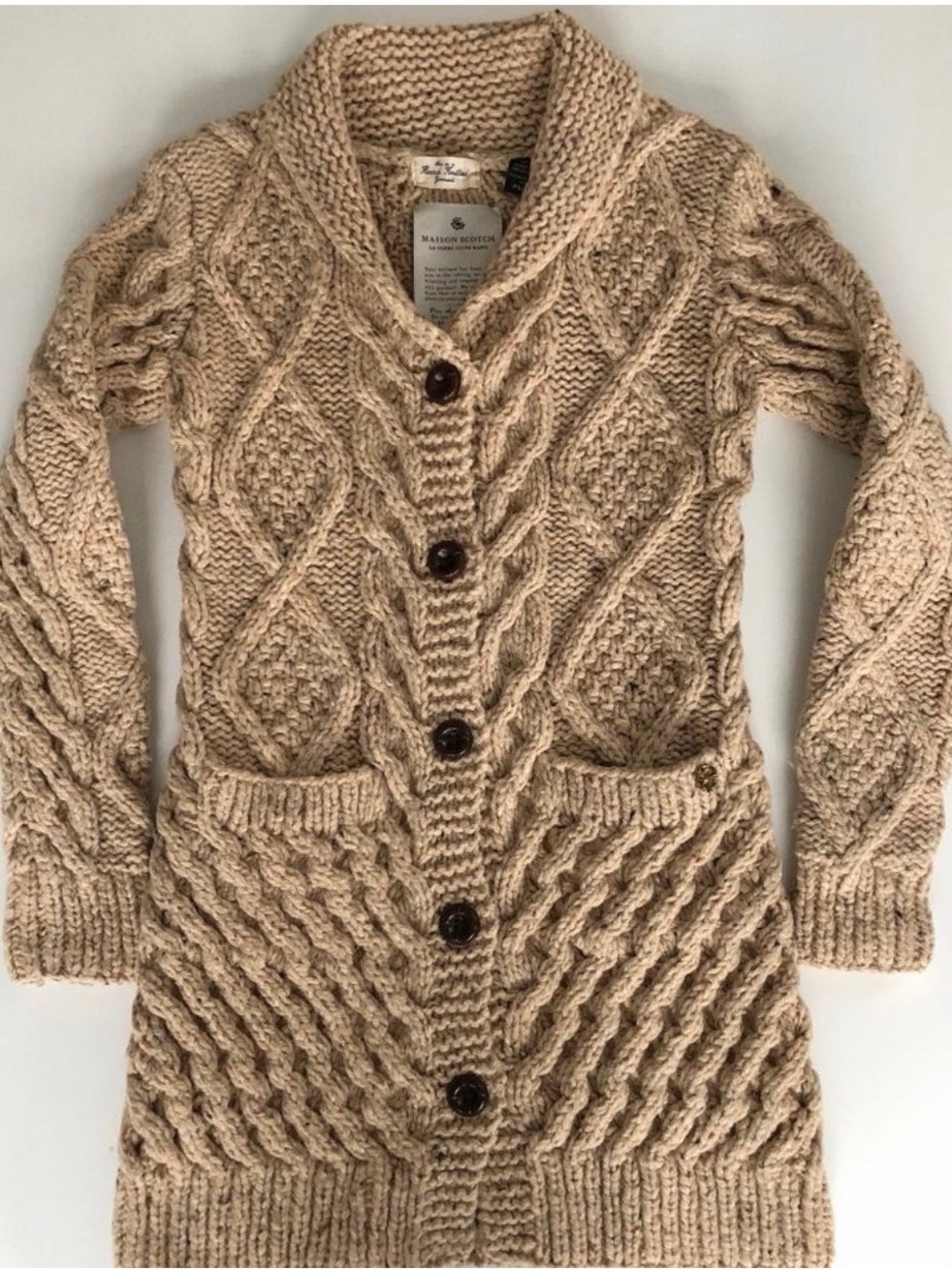 Stunning Scotch & Soda Women's Cream Cable-Knit Cardigan Sweater (hand knit!)